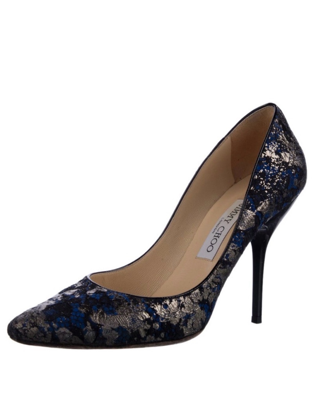 Jimmy Choo Navy and Silver Lace Patterned Pump